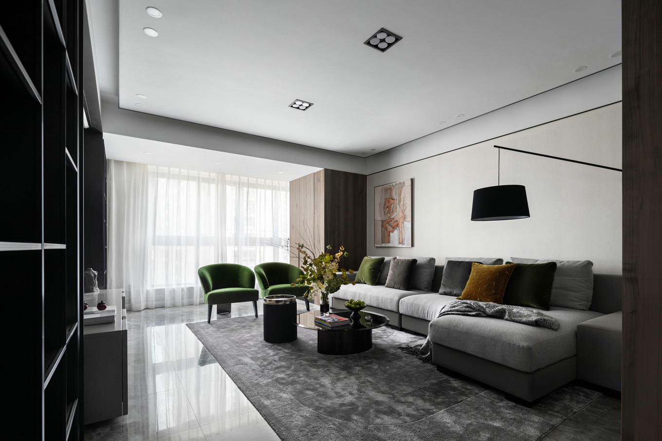 现代高级灰风格室内家装案例效果图-客厅 现代高级灰风格室内家装案例效果图-客厅